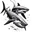 scuba diving with sharks tattoo design idea