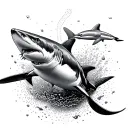 scuba diving with sharks tattoo design idea