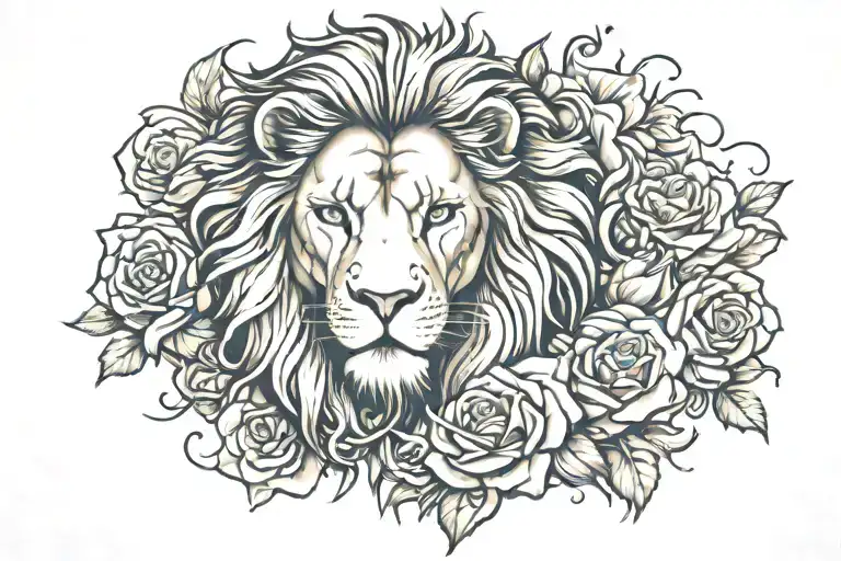 lion and rose tattoo design idea
