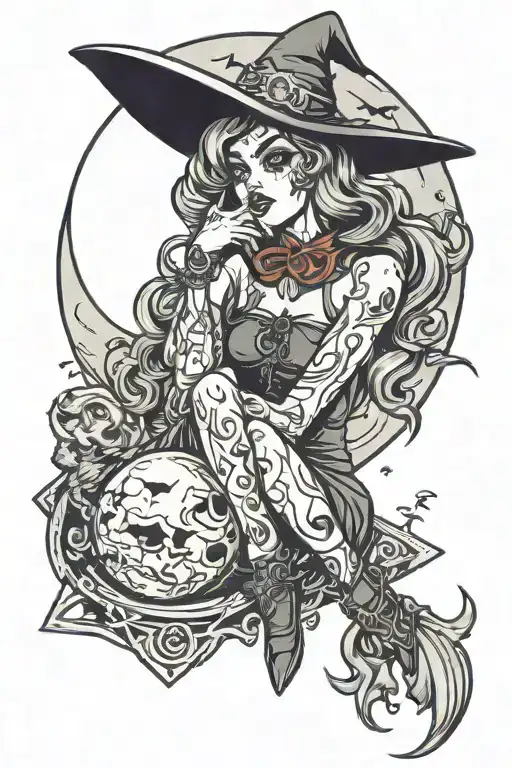 moon witch tattoo design idea