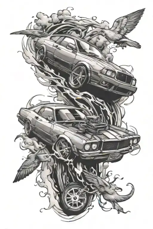 car drifting tattoo design idea