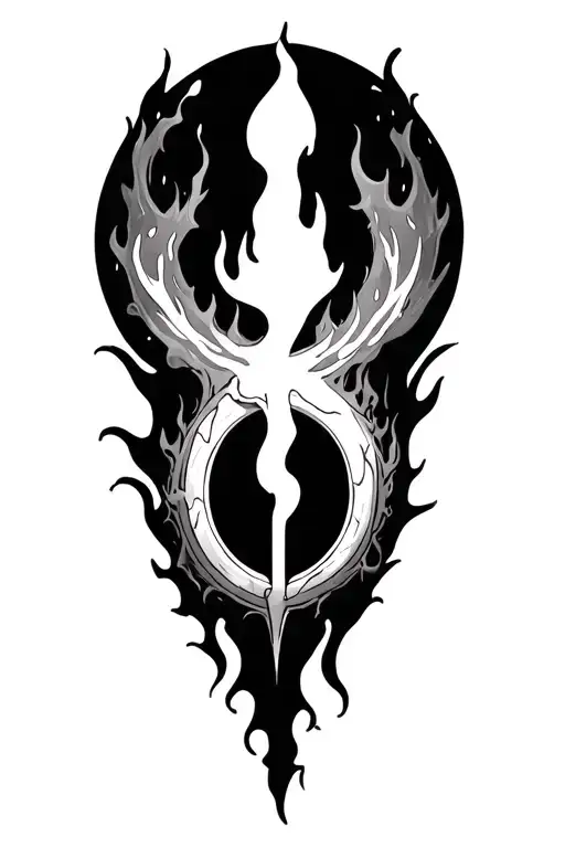 elden ring, fire ring and hunters mark merged tattoo design idea