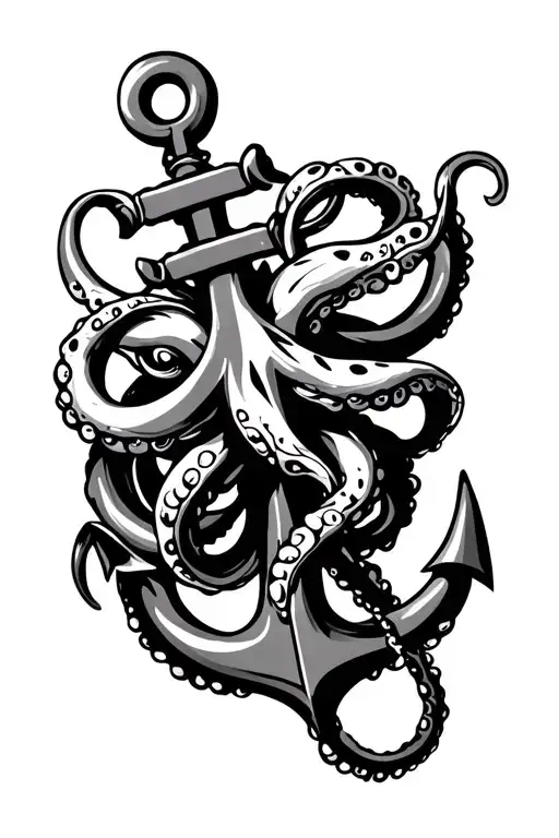 an octopus wrapped around an anchor looking like tribal symbol tattoo design idea