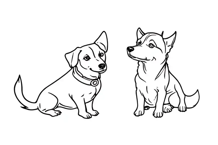 husky pup and dachshund pup tattoo design idea