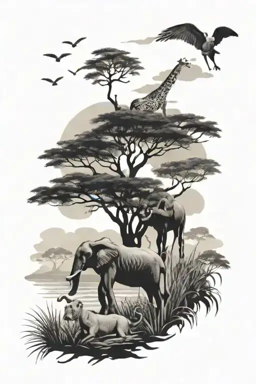 safari scene with animals tattoo design idea