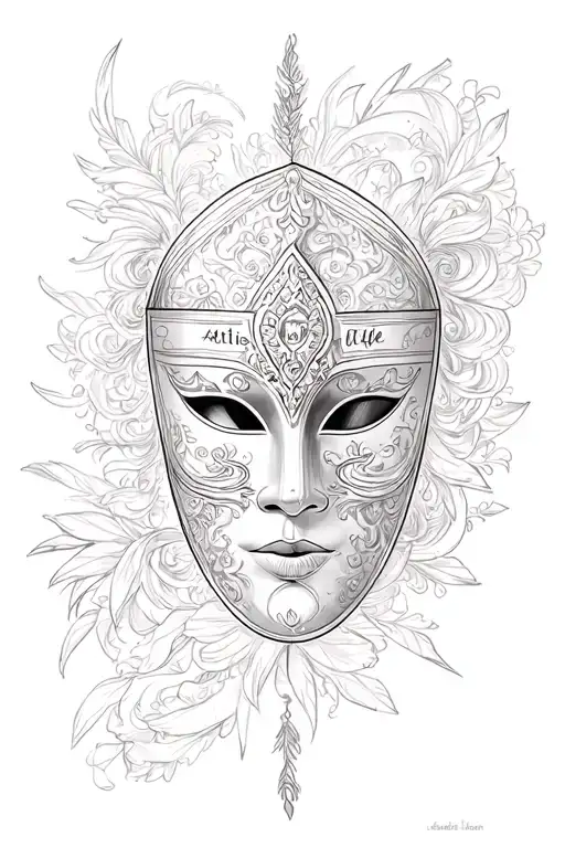venetian mask inspired by the film eyes wide shut with the phrase "art is better than life" tattoo design idea