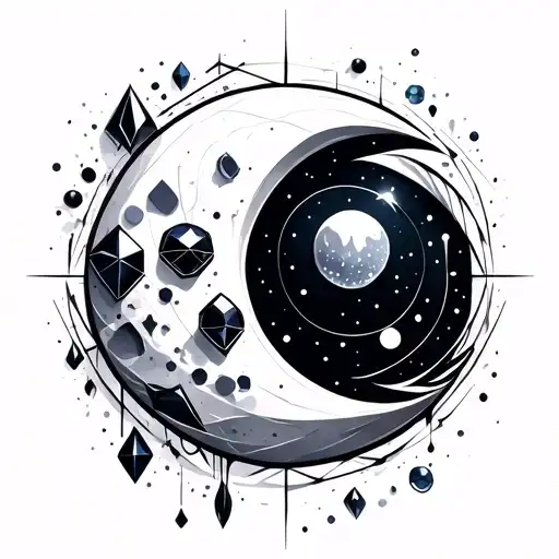 crecent moon, gemstones, geometric, abstract tattoo design idea