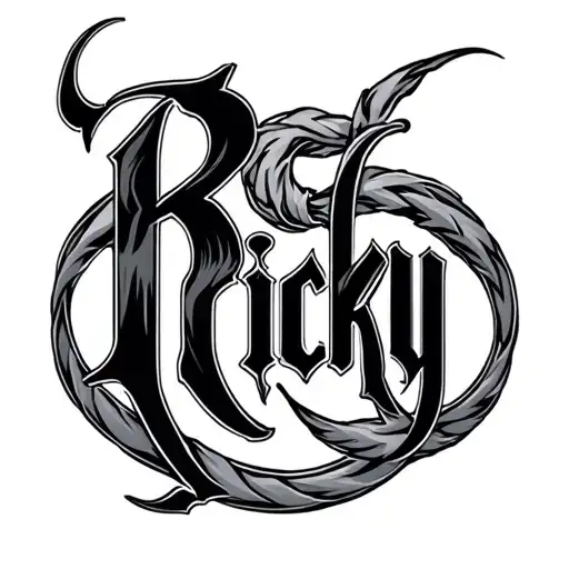 Font with Ricky with realism background intertwined the font  tattoo design idea