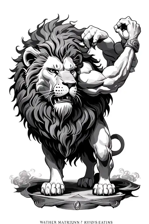 Hercules fighting lion tattoo design idea
