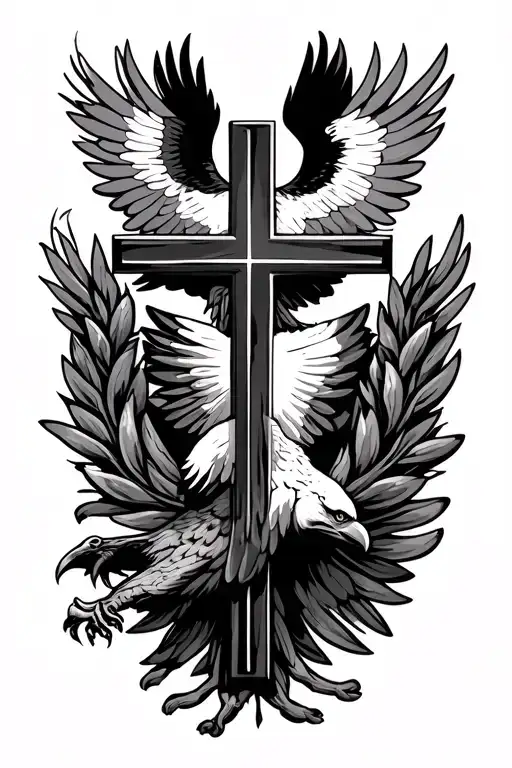 Greek wreath and cross with eagle soaring tattoo design idea