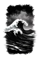 Transition zone: the waves gradually calm down, giving way to sweet ripples and a light mist, tattoo design idea