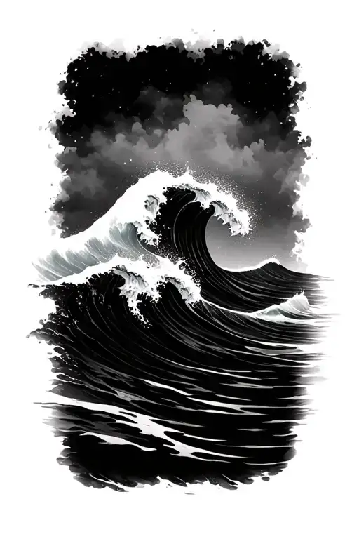 Transition zone: the waves gradually calm down, giving way to sweet ripples and a light mist, tattoo design idea