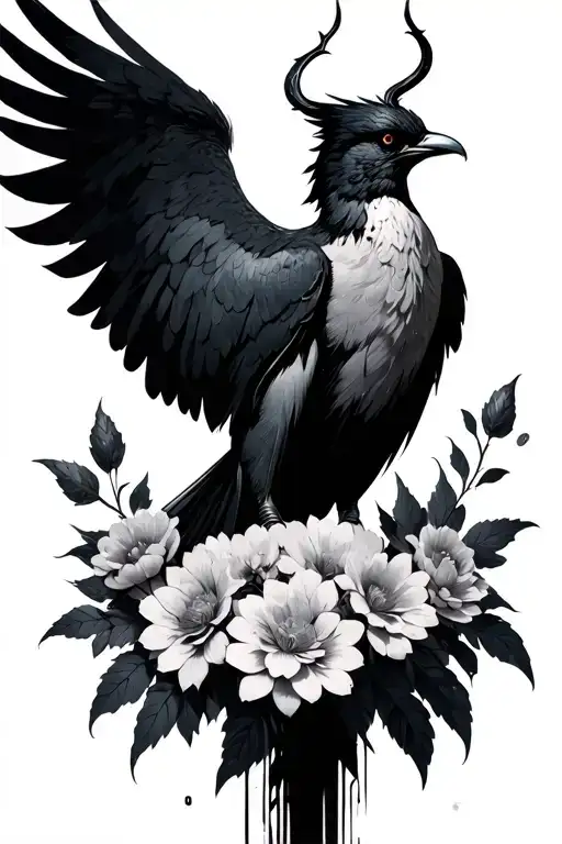 lucifer painting - Witcher 3- bird holding flowers  tattoo design idea