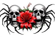 smaller skulls intertwined with red spider lily in the shape of an oval with a space in the middle tattoo design idea