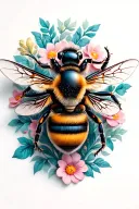 bee with flowers tattoo design idea