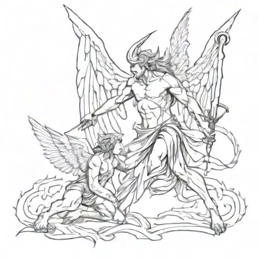 angel fighting demon tattoo design idea