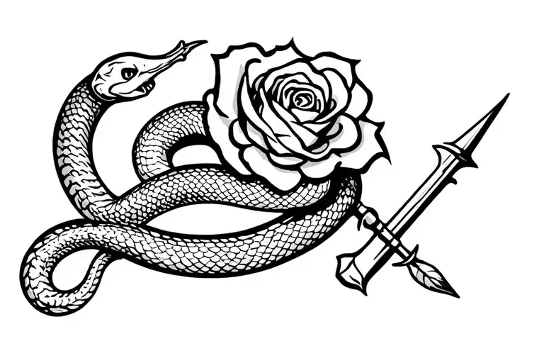 snake and dagger and rose tattoo design idea