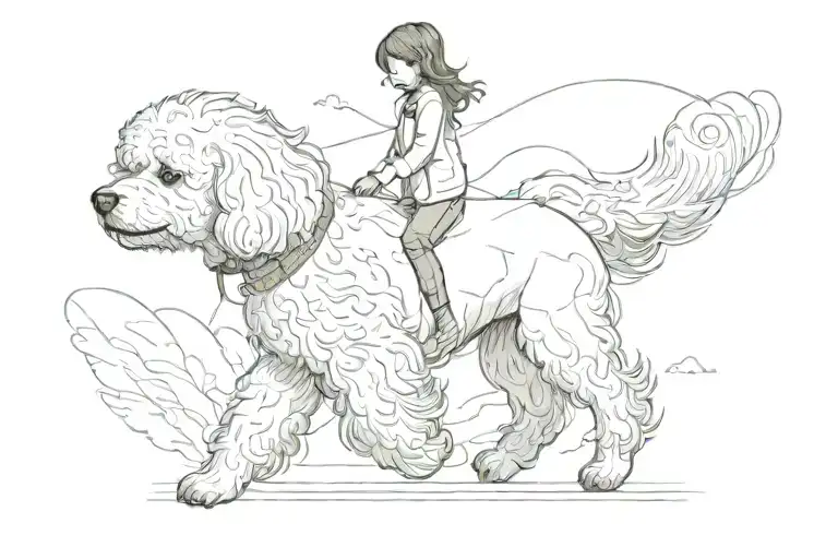 a girl walking a bichon dog tattoo design idea
