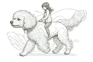a girl walking a bichon dog tattoo design idea