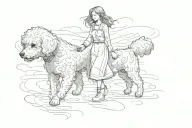 a girl walking a bichon dog tattoo design idea