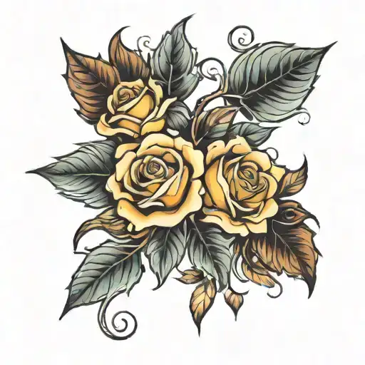 leaves and roses intertwined autumn leaves tattoo design idea