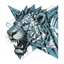 geometric lion head with mouth open roaring monochromatic color shades of blue  tattoo design idea
