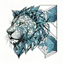 geometric lion head with mouth open roaring monochromatic color shades of blue  tattoo design idea