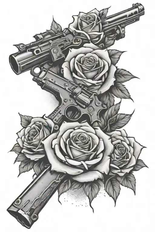 knock knocking on heavens door with roses and guns for my father tattoo design idea