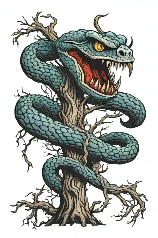 cobra wrapped around a dead tree tattoo design idea