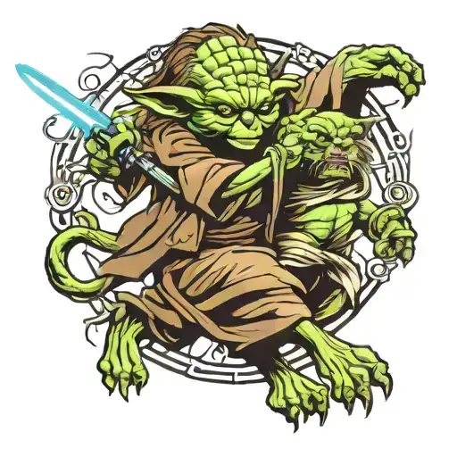 yoda fighting a lion courage bravery honor tattoo design idea