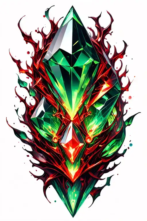 Red dark and green Cristal in 3d tattoo design idea