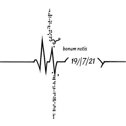 heartbeat flatline with bonum noctis written in morse code and date 19/07/21 subtly incorporated. make it celestial tattoo design idea