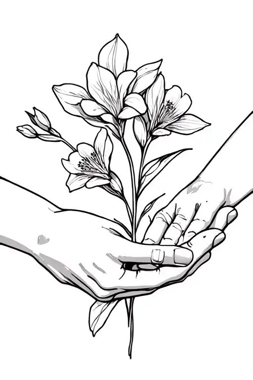 Freesia, where stem is holding hands holding and it is growing from unconditional love symbol tattoo design idea