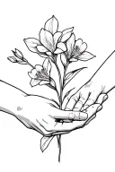 Freesia, where stem is holding hands holding and it is growing from unconditional love symbol tattoo design idea
