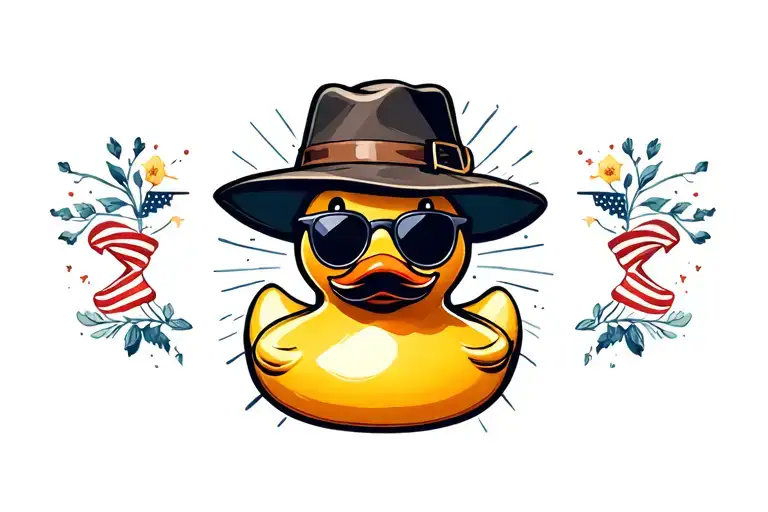 rubber duck is with a hat, sunglasses, and a moustache tattoo design idea