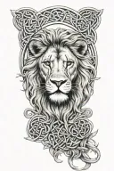 lions head surrounded by Celtic knotwork intertwined tattoo design idea