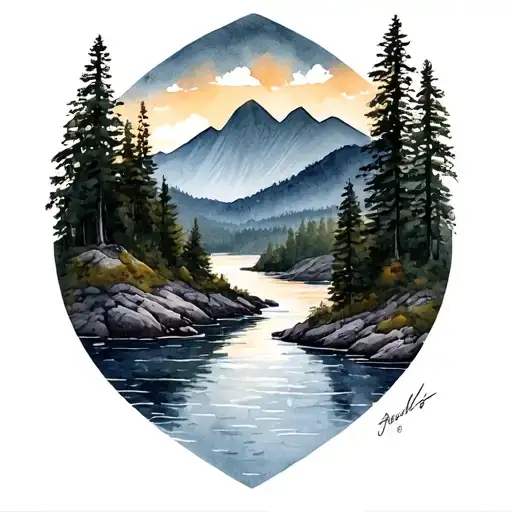 Shenandoah river mountain range tattoo design idea