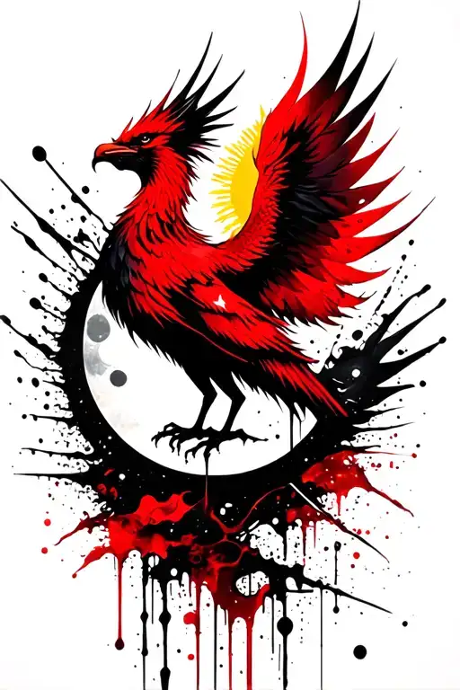 Phoenix and sun moon tattoo design idea