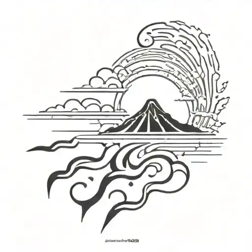 single volcanic island , Wind blowing, Sun shining tattoo design idea