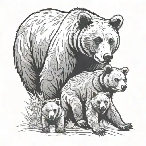 momma bear 2 cubs tattoo design idea