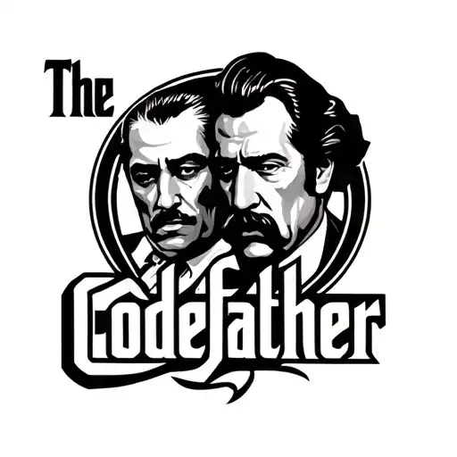 A tattoo design inspired by The Godfather movie logo. Replace the text "The Godfather" with "The Codefather" in the same tattoo design idea