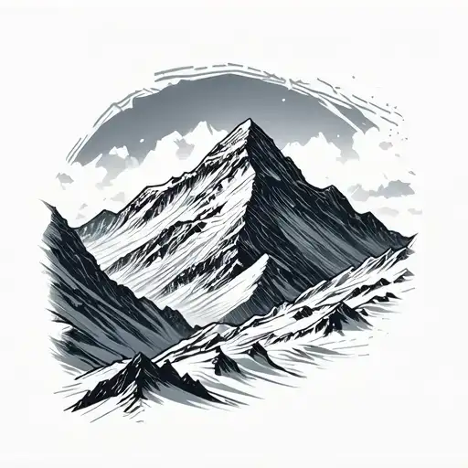 mount Everest and prayer flags  tattoo design idea