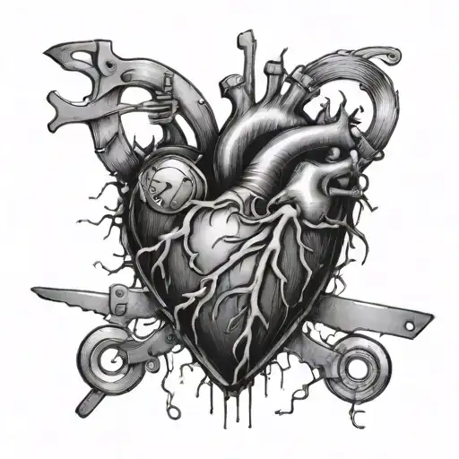 stitched heart in surgery  tattoo design idea