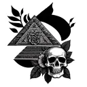 aztec calendar with Aztec pyramid and skull and rose tattoo design idea