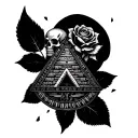 aztec calendar with Aztec pyramid and skull and rose tattoo design idea