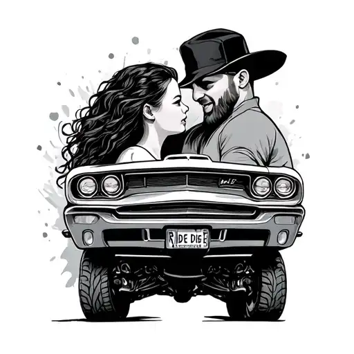 ride or die match daughter and father with a car mixed it tattoo design idea
