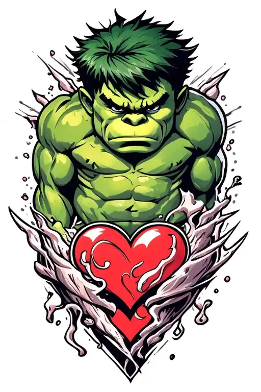 mini cute hulk love symbol tattoo design idea