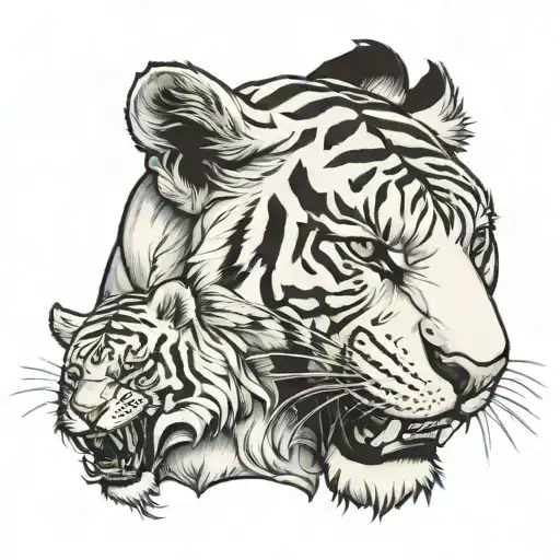 lioness biting a white tiger tattoo design idea
