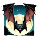 Bat hanging upside down from a moon tattoo design idea