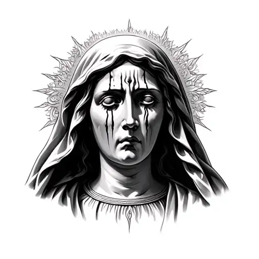 Virgin mary face crying tattoo design idea